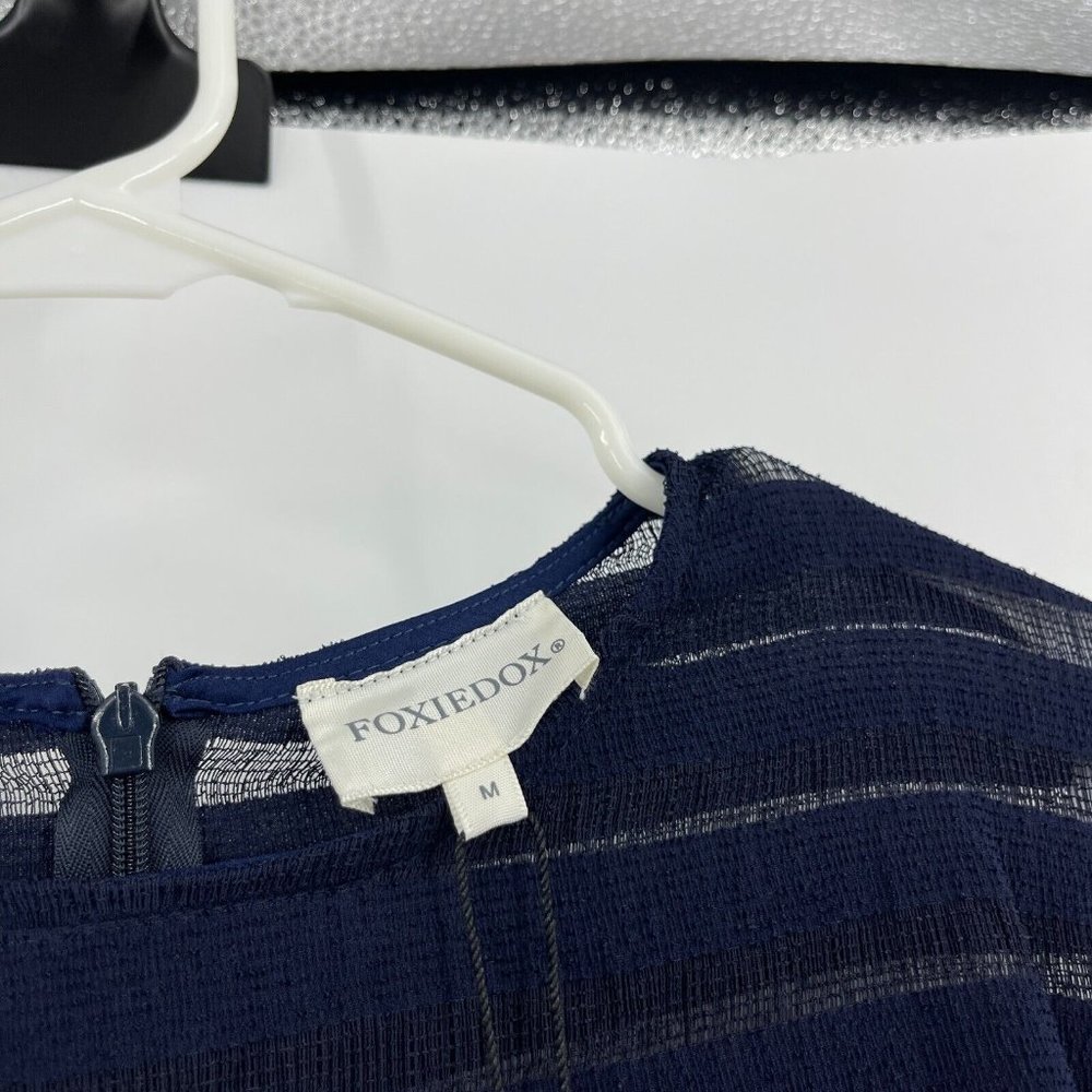NWOT - foxiedox Navy Sheer Striped Midi Dress - Picture 3 of 8